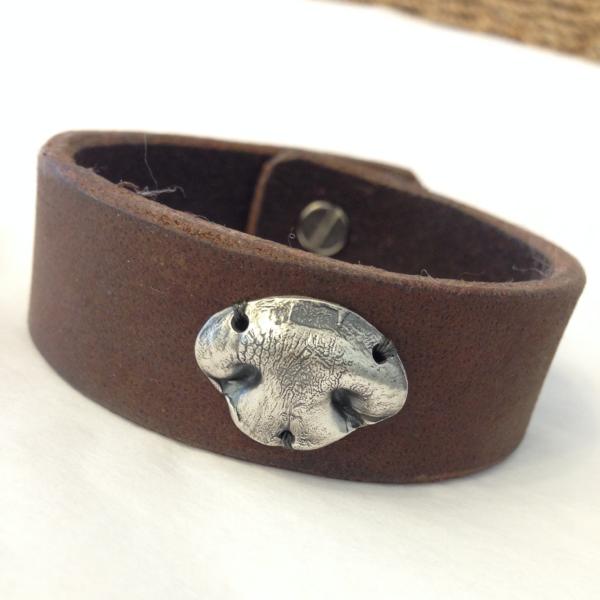 Sway Silver Sterling Silver Dog Nose on a leather cuff bracelet