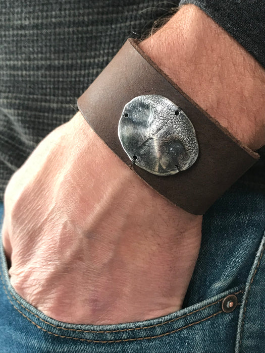 Sway Silver Sterling Silver Dog Nose on a leather cuff bracelet